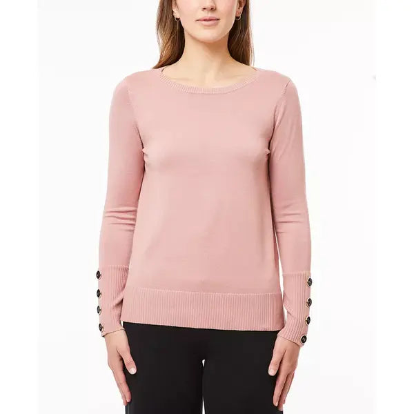Women's Fine Gauge Boat-Neck Buttoned-Cuff Sweater created by Macy's-blush pink