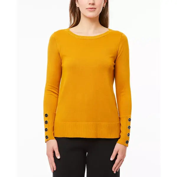 Women's Fine Gauge Boat-Neck Buttoned-Cuff Sweater created by Macy's-Golden yellow