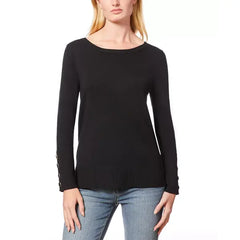 Women's Fine Gauge Boat-Neck Buttoned-Cuff Sweater created for Macy's-Jet black