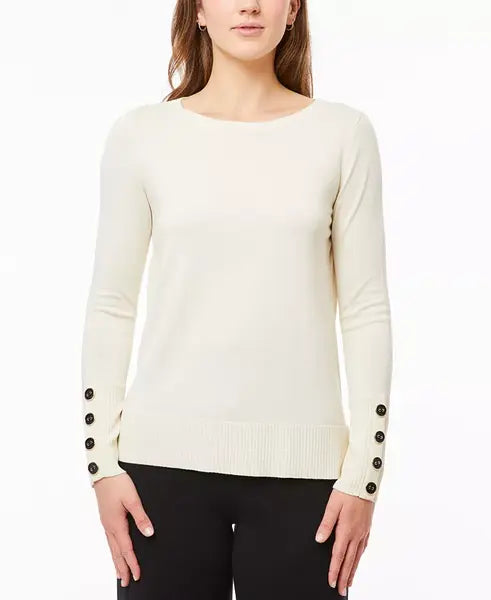 Women's Fine Gauge Boat-Neck Buttoned-Cuff Sweater created by Macy's-Papyrus