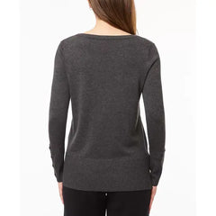 Women's Fine Gauge Boat-Neck Buttoned-Cuff Sweater, Created by Macy's-Charcoal black
