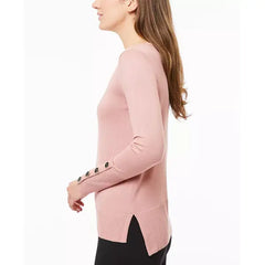 Women's Fine Gauge Boat-Neck Buttoned-Cuff Sweater created by Macy's-blush pink