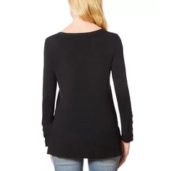 Women's Fine Gauge Boat-Neck Buttoned-Cuff Sweater created for Macy's-Jet black