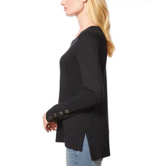 Women's Fine Gauge Boat-Neck Buttoned-Cuff Sweater created for Macy's-Jet black