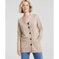 Macy's Women's Button-Front 100% Cashmere Cardigan, Created for Macy's-Pearl Taupe Heather