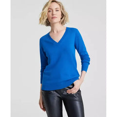 Macy's 100% Cashmere Women's V-Neck Long-Sleeve Sweater, Created for Macy's-Bright marine