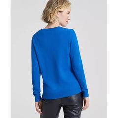 Macy's 100% Cashmere Women's V-Neck Long-Sleeve Sweater, Created for Macy's-Bright marine