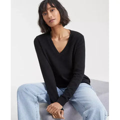 Macy's 100% Cashmere Women's V-Neck Long-Sleeve Sweater, Created for Macy's-Classic black