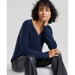 Macy's 100% Cashmere Women's V-Neck Long-Sleeve Sweater, Created for Macy's-Admiral navy