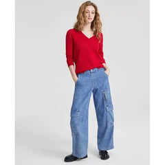 Macy's 100% Cashmere Women's V-Neck Long-Sleeve Sweater, Created for Macy's-Red polish