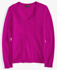 Macy's 100% Cashmere Women's V-Neck Long-Sleeve Sweater, Created for Macy's-Fuchsia flirt