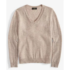 Macy's 100% Cashmere Women's V-Neck Long-Sleeve Sweater, Created for Macy's-Pearl Taupe Heather