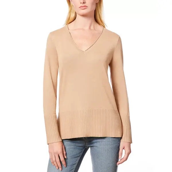 Women's V-Neck Wide-Hem Wide-Cuff Sweater, Created by Macy's-Camel