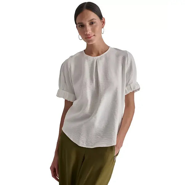 Macy's Women's Puff-Sleeve Pleated Blouse-Lvory