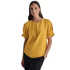 Macy's Women's Puff-Sleeve Pleated Blouse-Goldenrod