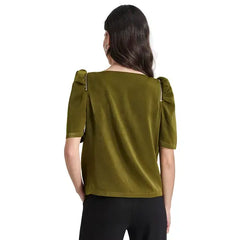 Macy's Women's Satin Puff-Sleeve Blouse-Dark olive