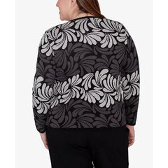 Alfred Dunner Plus Size Classic Geometric Ombre Scroll Top, Charcoal, Size 1X