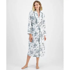 Women's Long Floral-Print Flannel Robe, Created for Macy's-Floral Toile Green