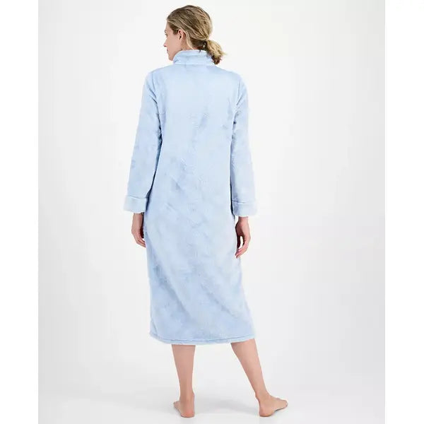 Women's Long Snowflake Embossed Zip-Front Robe, Created for Macy's-Snowflake Blue