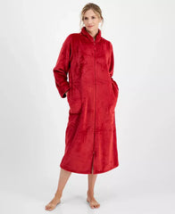 Women's Long Plush Zip-Front Robe, Created for Macy's-Fire Brick