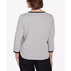 Alfred Dunner Classic Color Block Beaded Top, Grey, Size L