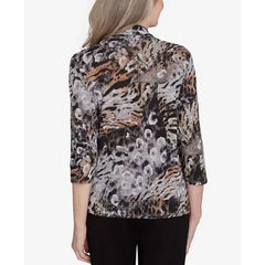 Alfred Dunner Classic Animal Melange Two in One Top, Neutral, Size M