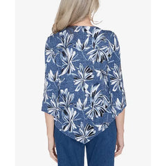 Alfred Dunner Classic Elegant Flower Top with Necklace, Denim, Size S