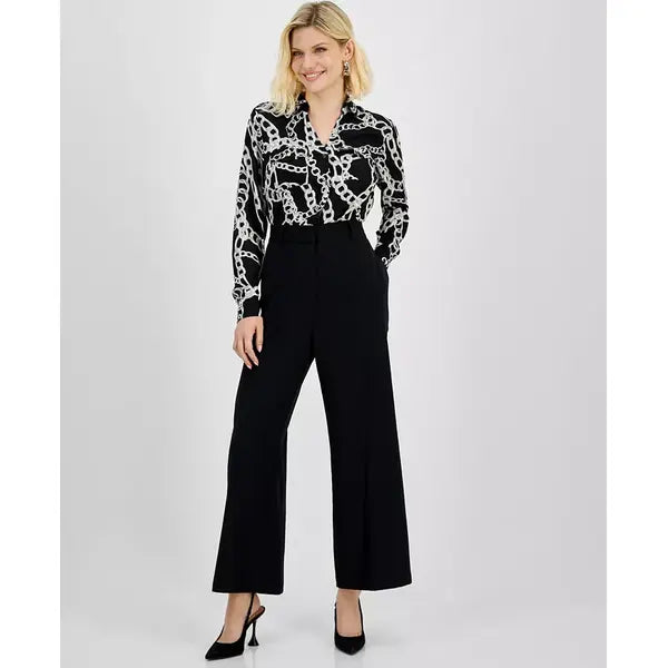 Petite High-Rise Wide-Leg Pants, Created for Macy's Deep Black