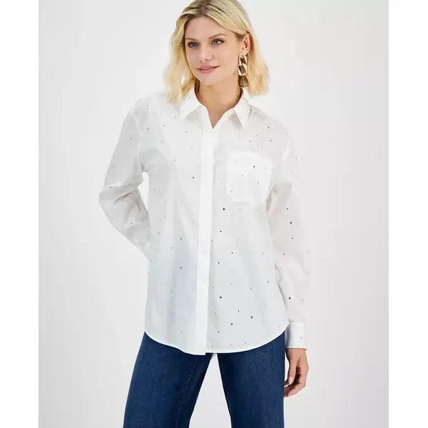 Petite Embellished Shirt, Created for Macy's-Bright white