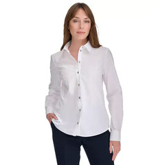 Macy's Women's Cotton Puff-Print Long-Sleeve Shirt-White