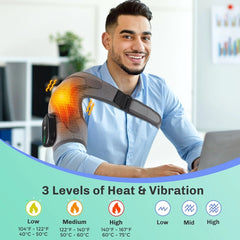 Democe Cordless Shoulder Heating Pad - Heated Wrap with 3 Vibration Modes for Women & Men