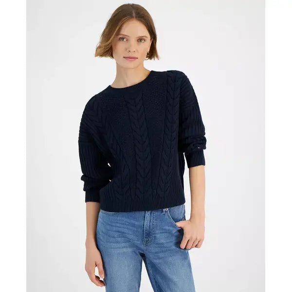 Macy's Women's Ribbed Cable-Knit Sweater-SKY Capt