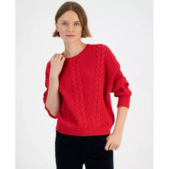 Macy's Women's Ribbed Cable-Knit Sweater-Scarlet