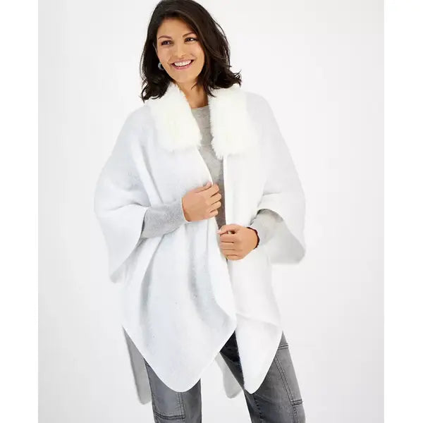 Women's Faux-Fur-Collar Topper Wrap, Created for Macy's-Ivory