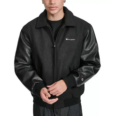 Men's Mixed-Media Logo Zip Varsity Jacket