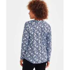 Women's Cotton Printed Henley Top, Created for Macy's-Border blue