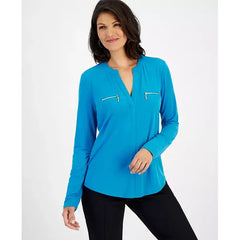 Women's Zip-Pocket Blouse, Created for Macy's-Sparkling sea