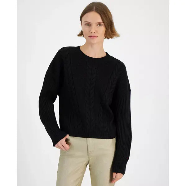 Macy's Women's Ribbed Cable-Knit Sweater-Black