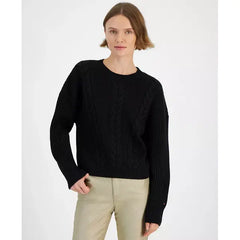 Macy's Women's Ribbed Cable-Knit Sweater-Black