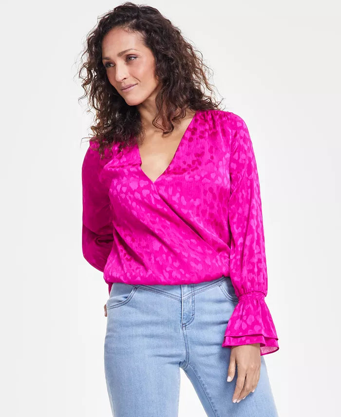 Women's Ruffle Surplice Blouse, Created for Macy's-Fuschia Pop