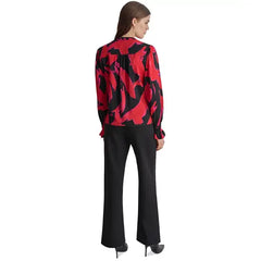 Macy's Women's Printed Blouson-Sleeve Button-Front Shirt-Blk/red li