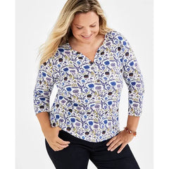 Women's Printed 3/4 Henley Tee, Created for Macy's-Poopy eggong
