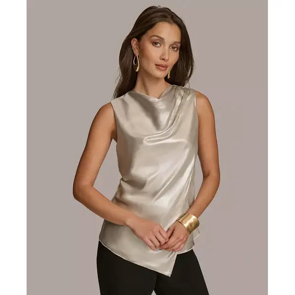 Macy's Donna Karan Women's Sleeveless Metallic Blouse-Silver