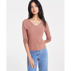 Women's Long-Sleeve Rib Double V-Neck Top, Created for Macy's-Myrestica