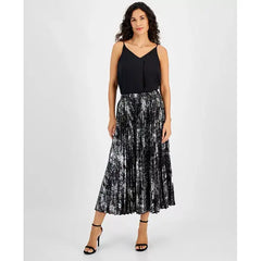 Petite Printed Pleated Midi Skirt,Created by Macy's-Black