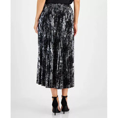 Petite Printed Pleated Midi Skirt,Created by Macy's-Black
