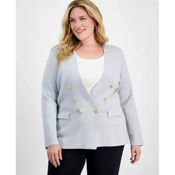 Plus Size Double-Breasted Jersey Blazer, Created for Macy's-Gray