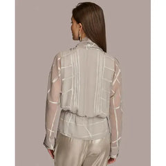 Macy's Donna Karan Women's Burnout Faux-Wrap Long-Sleeve Top-Pavement