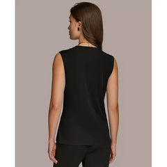 Macy's Donna Karan Women's Sleeveless Faux-Wrap Blouse-Black