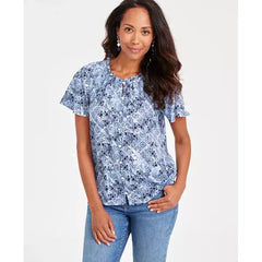 Women's Printed Shine Flutter-Sleeve Blouse, Created for Macy's-Tile hydrangea